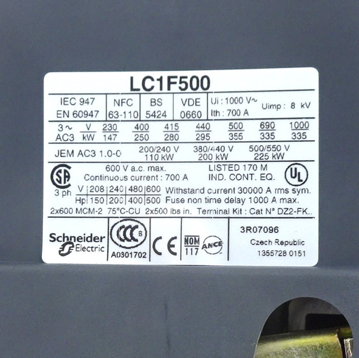 Schneider Contattore Elettrico LC1F500 120V Bobina 700A 600V Usato